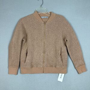 Vince Womens Small Boucle Wool Blend Zip Up Bomber Jacket Sweater Toffee Tan